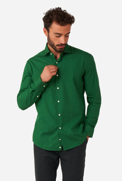 Man wearing dark green men's shirt