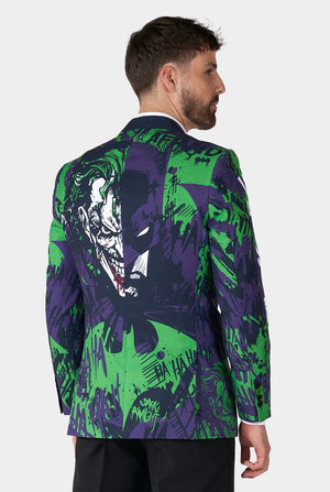 Man wearing purple and green batman vs Joker men's blazer