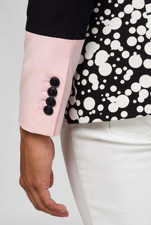 abstract pattern casual blazer inspired by Memphis group worn by man