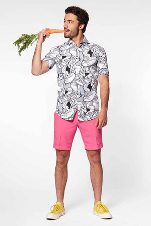 Man wearing summer shirt with bugs bunny Warner Bros print