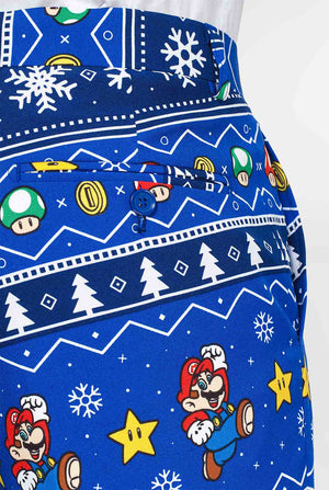 Super Mario Nintendo men's suit with Christmas themes worn by man