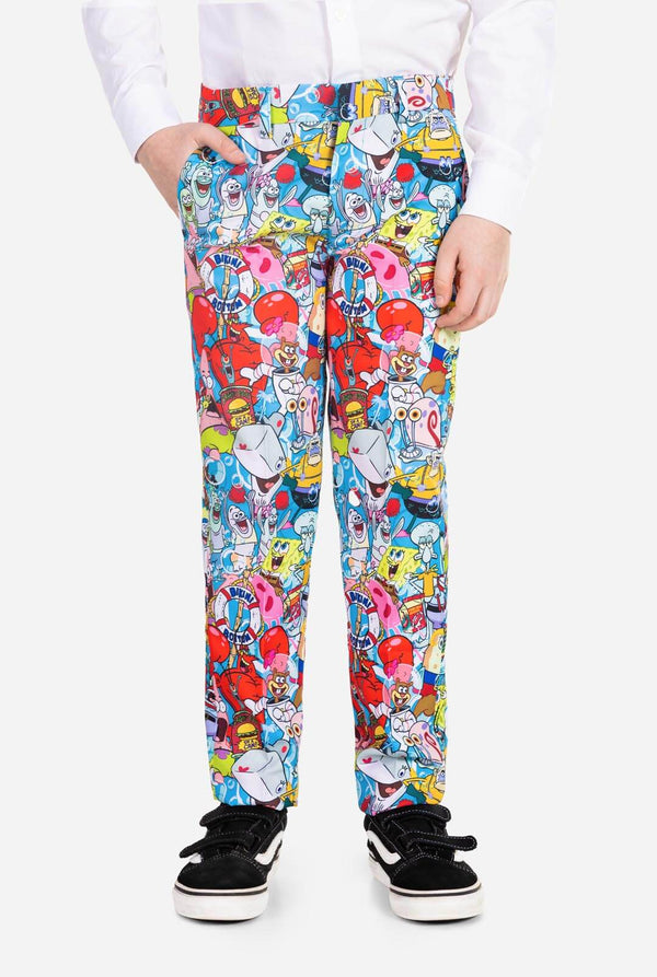 Kids wearing formal suit with SpongeBob print, pants zoom