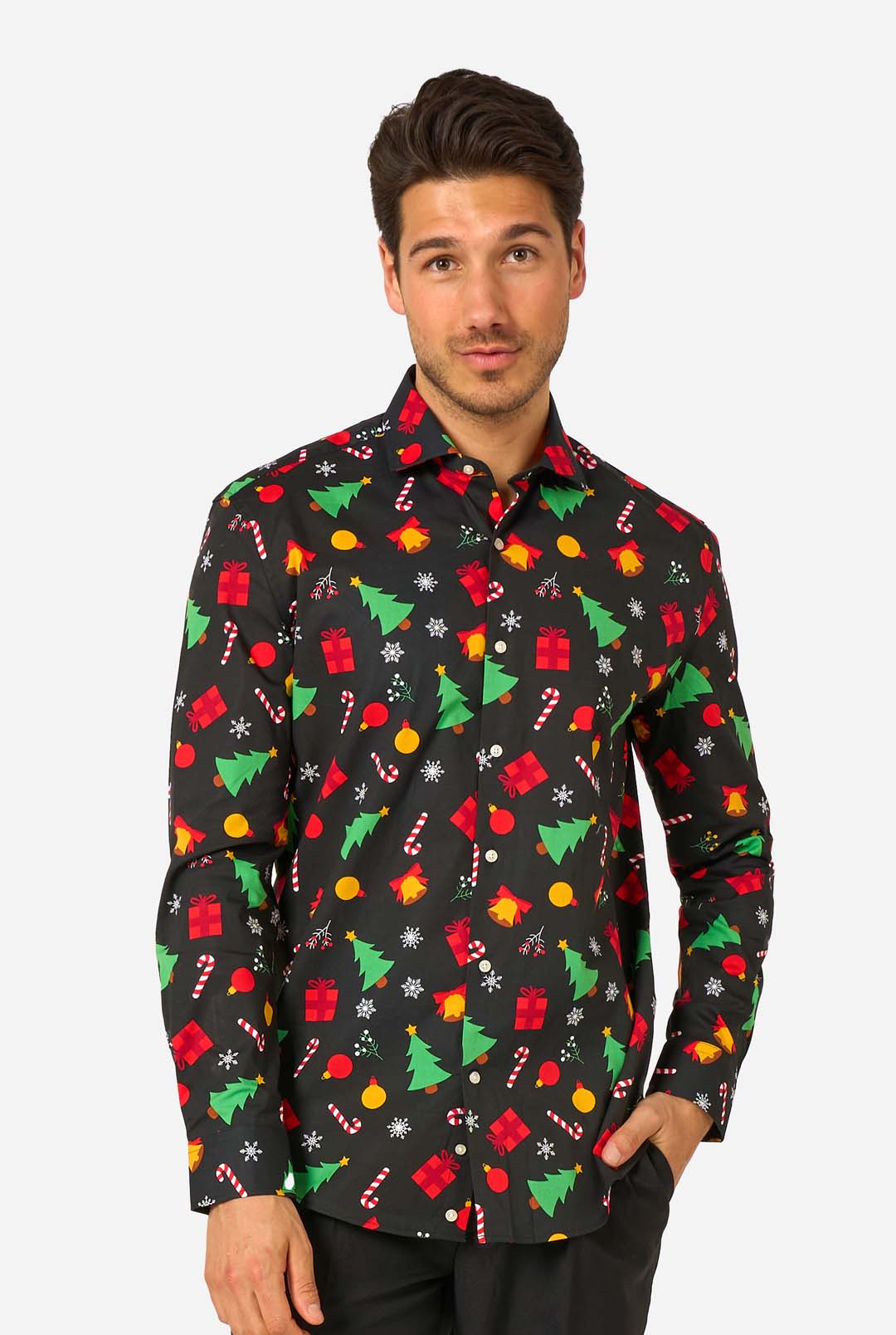 OppoSuits Men's Christmas Icons Black Christmas Shirt, Size: Large