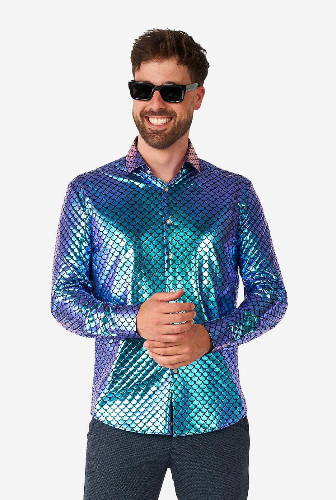 OppoSuits Men's Fancy Fish Long Sleeve Shirt, Blue, 2XL OppoSuits Men's Fancy Fish Long Sleeve Shirt, Blue, 2XL
