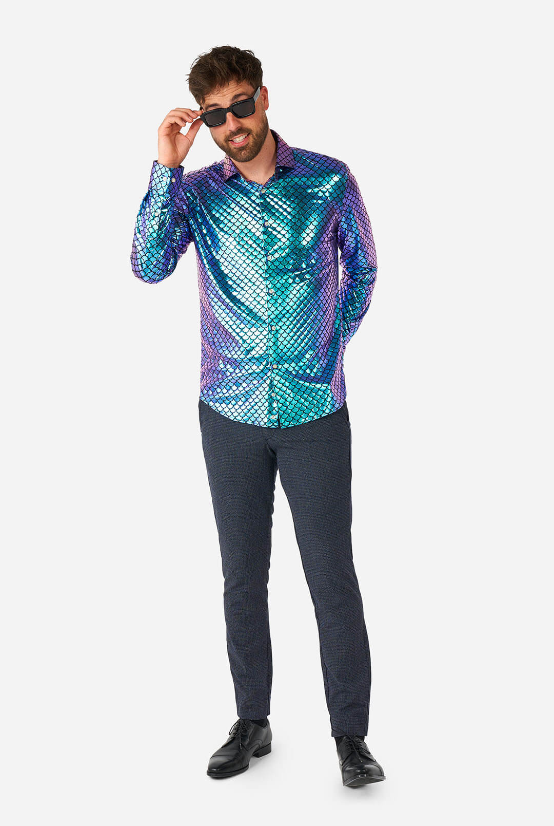 OppoSuits Men's Fancy Fish Long Sleeve Shirt, Blue, 2XL OppoSuits Men's Fancy Fish Long Sleeve Shirt, Blue, 2XL
