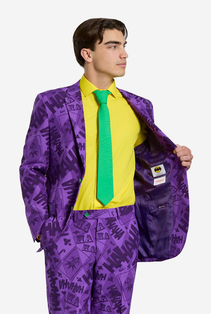 The Joker purple men's suit and yellow shirt worn by man