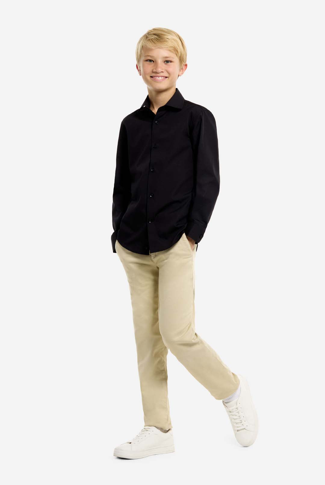 black dress shirt and khaki pants OppoSuits LS Knight Teen Boys, 16, Cotton Jamie Jacquard Maxi Dress office looks Shimmering metallic-detailed blazer dress Size for girl:3-6 months