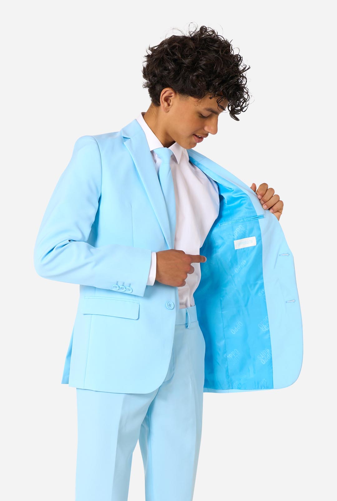 light blue dress shirt and tie Men's Linen-Look Chambray Blue Blue Suit, 44 Long, Slim Fit