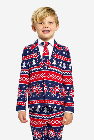 Kid wearing Christmas suit with Nordic print