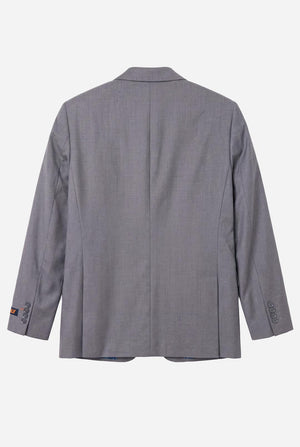 Gray suit jacket on a white background, view from the back.