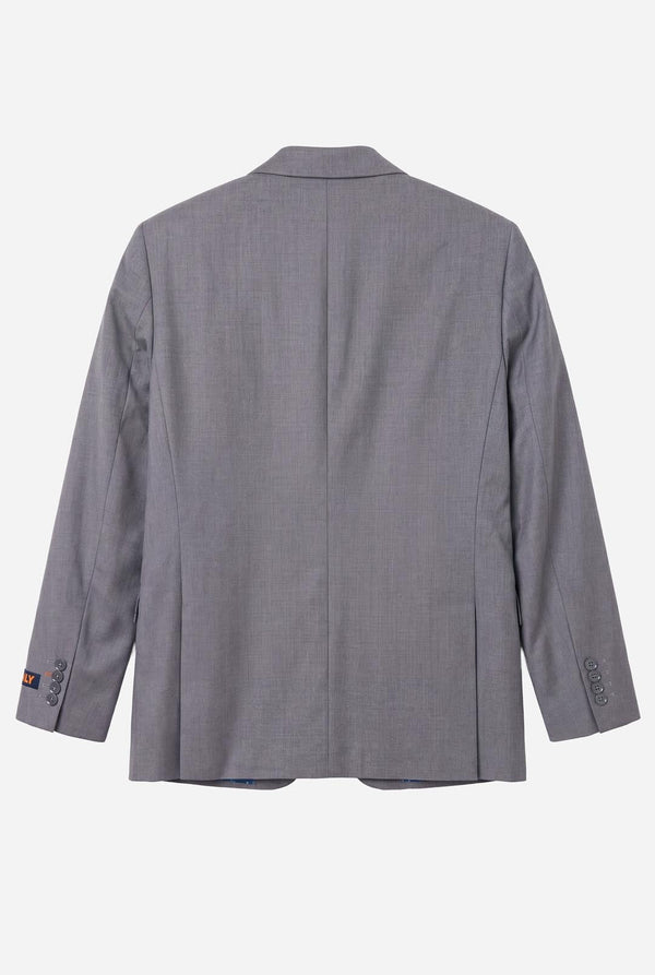 Gray suit jacket on a white background, view from the back.