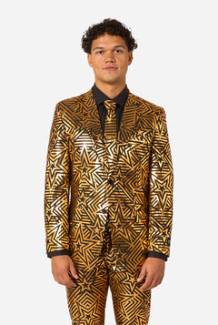 Men wearing golden suit with star print