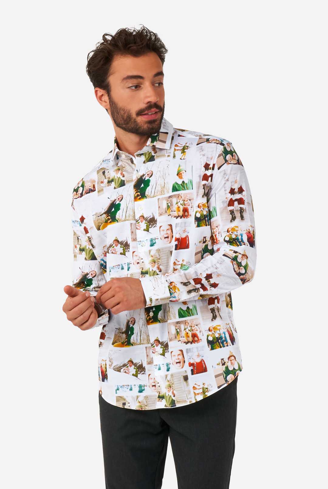 christmas mens dress shirt OppoSuits Men's Elf Christmas Long Sleeve Shirt, White, 3XL