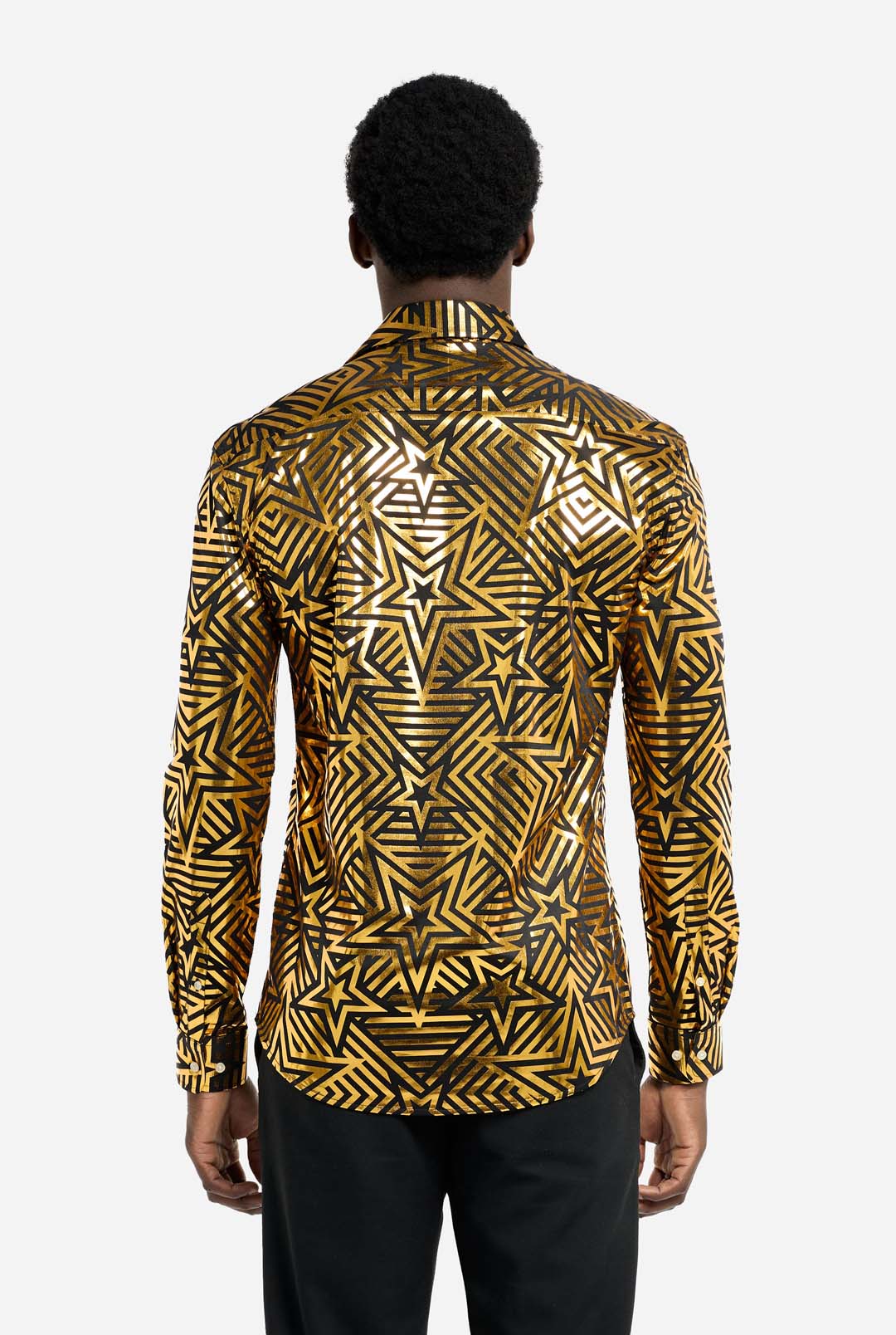 black and gold mens dress shirt OppoSuits Men's - Long Sleeve Shirt - Golden Geo Star forlovelemonsfinalsale Wednesday Black Velvet Collared tone design is offered Size:EU 86-92 / US 18-24M