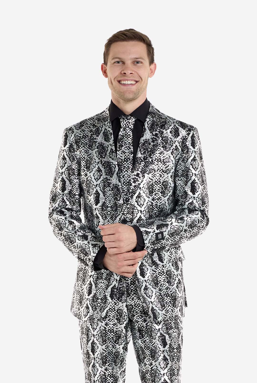 OppoSuits Men's Shiny Party Suit - Silver Snake - Size 46 OppoSuits Men's Shiny Party Suit - Silver Snake - Size 46