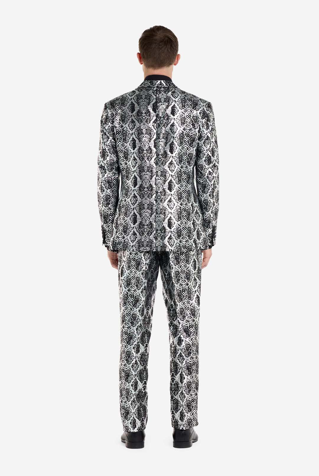 OppoSuits Men's Shiny Party Suit - Silver Snake - Size 46 OppoSuits Men's Shiny Party Suit - Silver Snake - Size 46