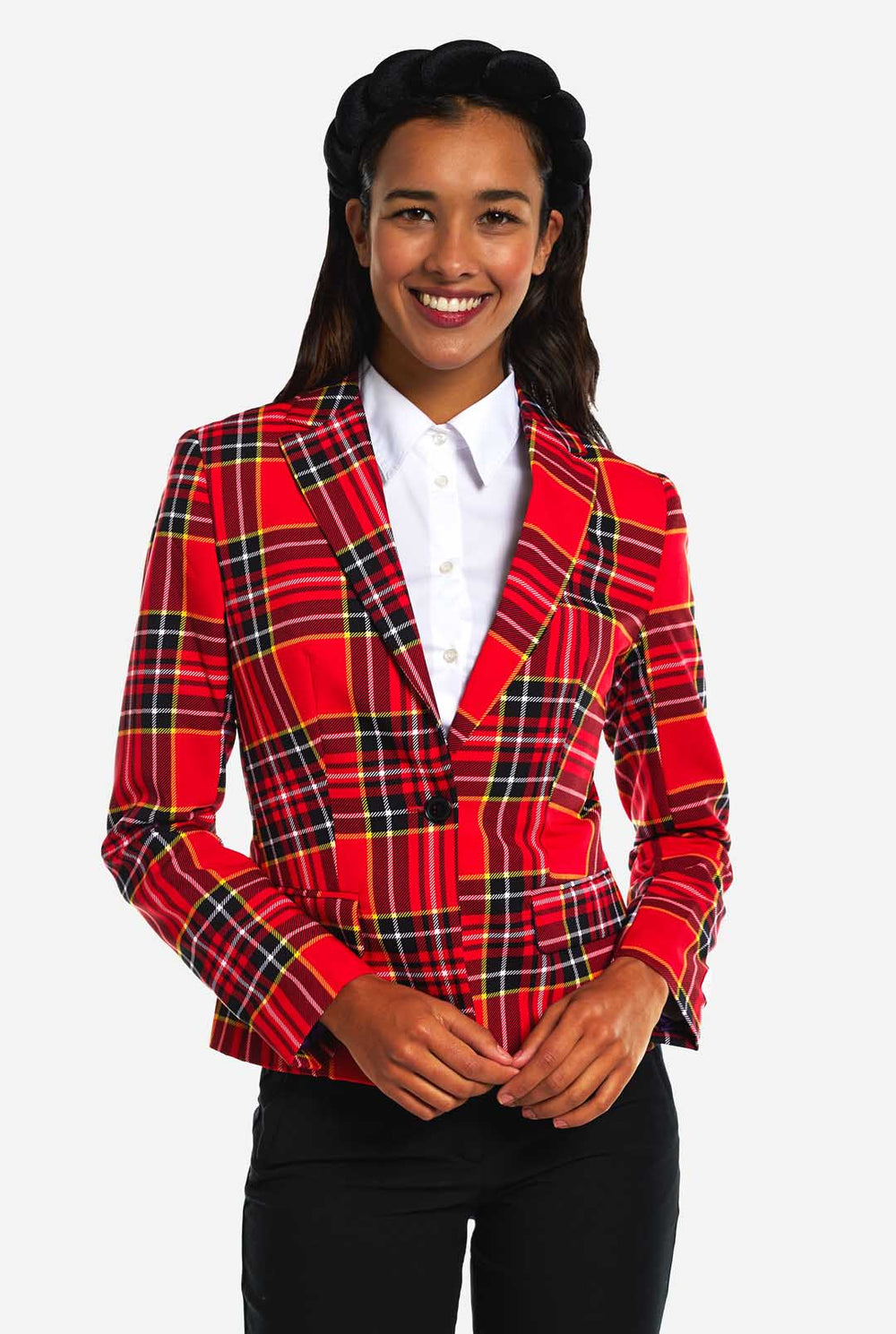 Women wearing tartan womens blazer