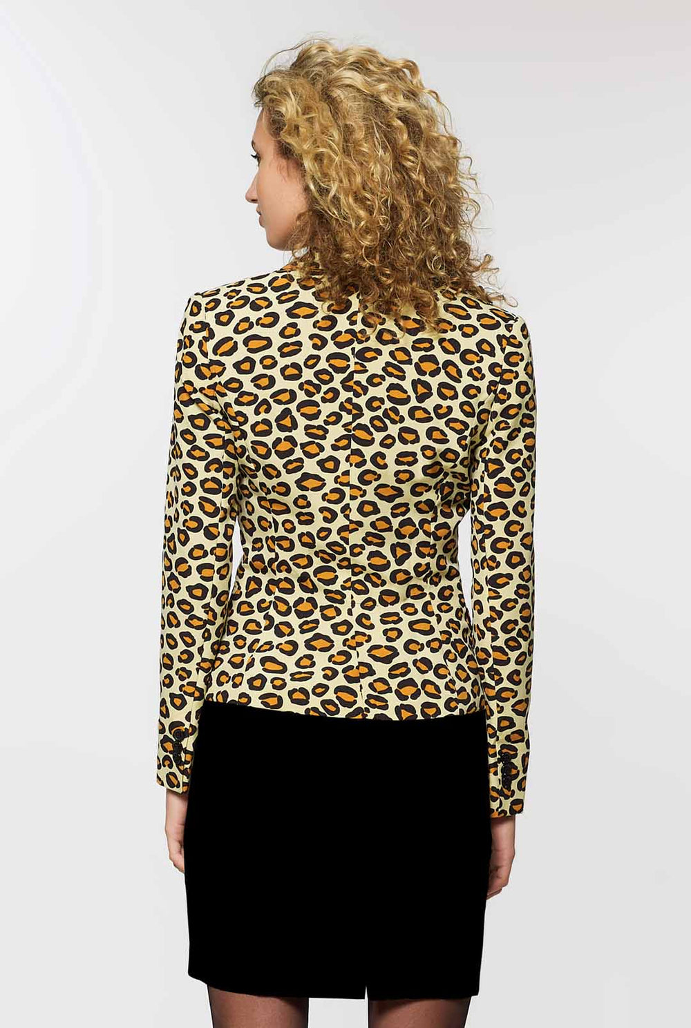 Women wearing womens blazer with panther/ jaguar print 