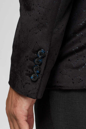 Black casual blazer jacket with constellation pattern worn by man