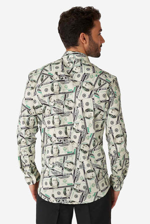 Man wearing shirt with dollar print