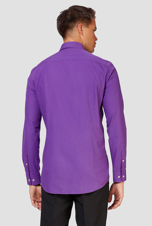 Man wearing purple dress shirt