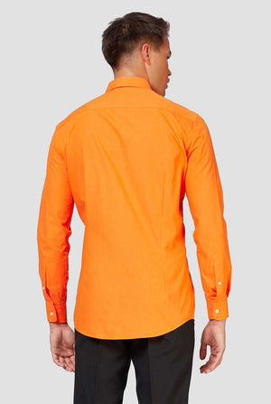 Man wearing orange dress shirt