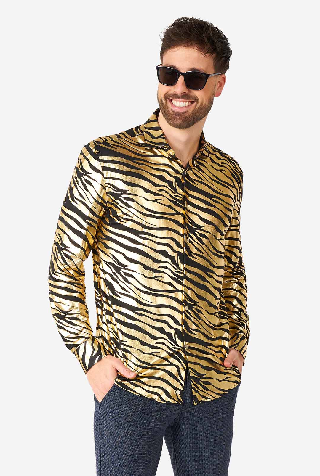 OppoSuits Men's Tiger Shiner Long Sleeve Shirt, Gold, XL