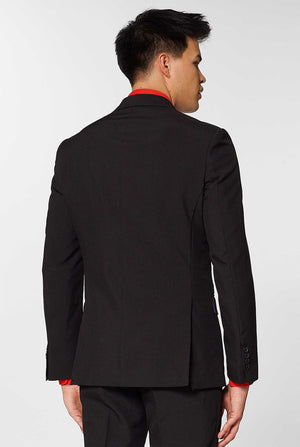 All black men's suit worn by man