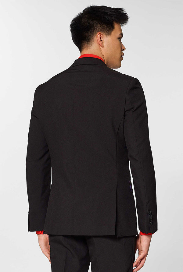 All black men's suit worn by man