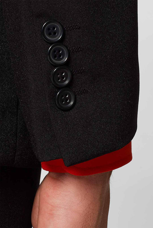 All black men's suit worn by man
