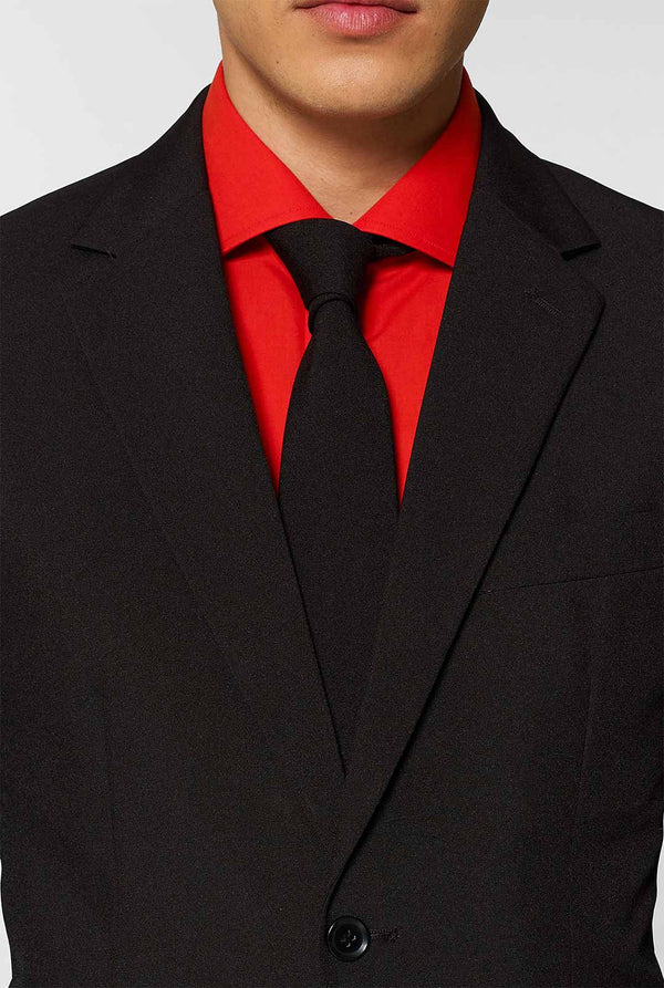 All black men's suit worn by man
