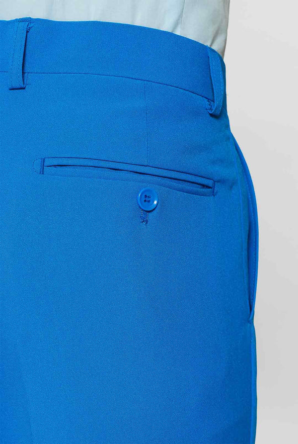 Man wearing blue men's suit