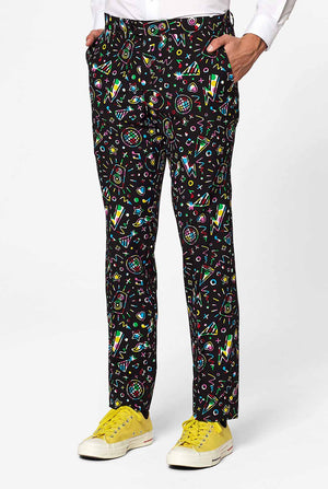 Funny Carnaval suit Disco Dude worn by man looking inside jacket