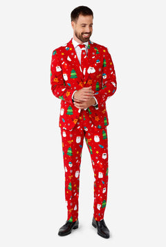 Man wearing red Christmas suit