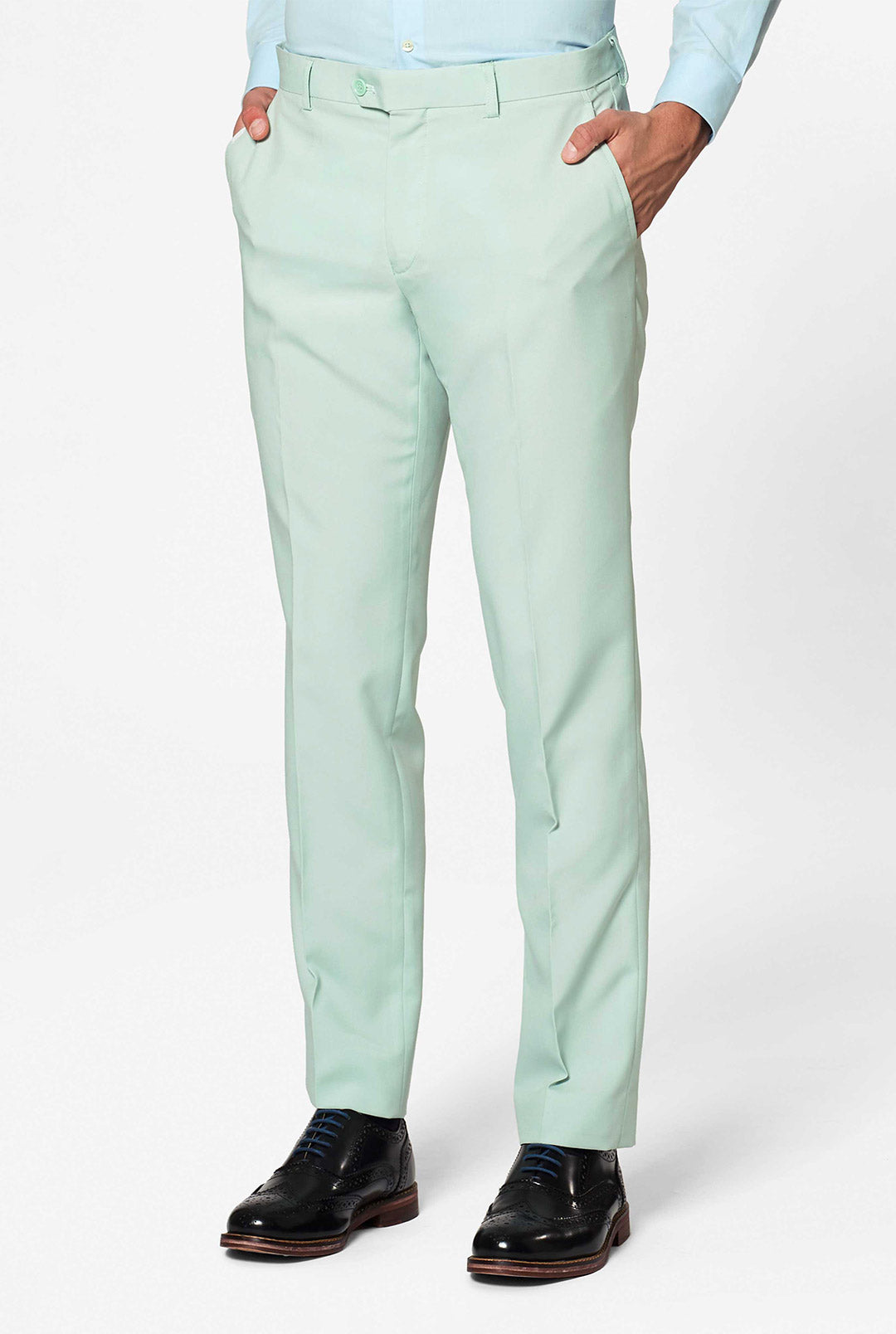 mint green dress pants OppoSuits Men's Magic Solid Suit, Size: 50, Multicolor Mid rise fit with pretty quinceanera dresses Color:Black/ Magenta Elephant Ruffle & Button