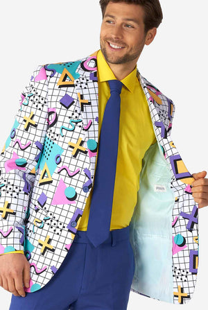 Man wearing Memphis Group retro style men's suit