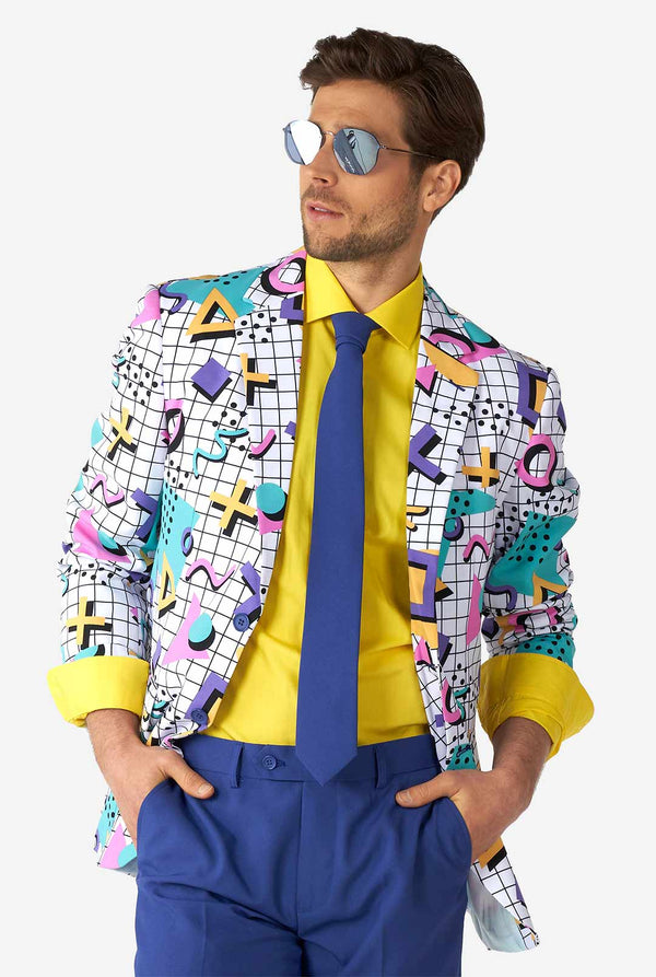 Man wearing Memphis Group retro style men's suit