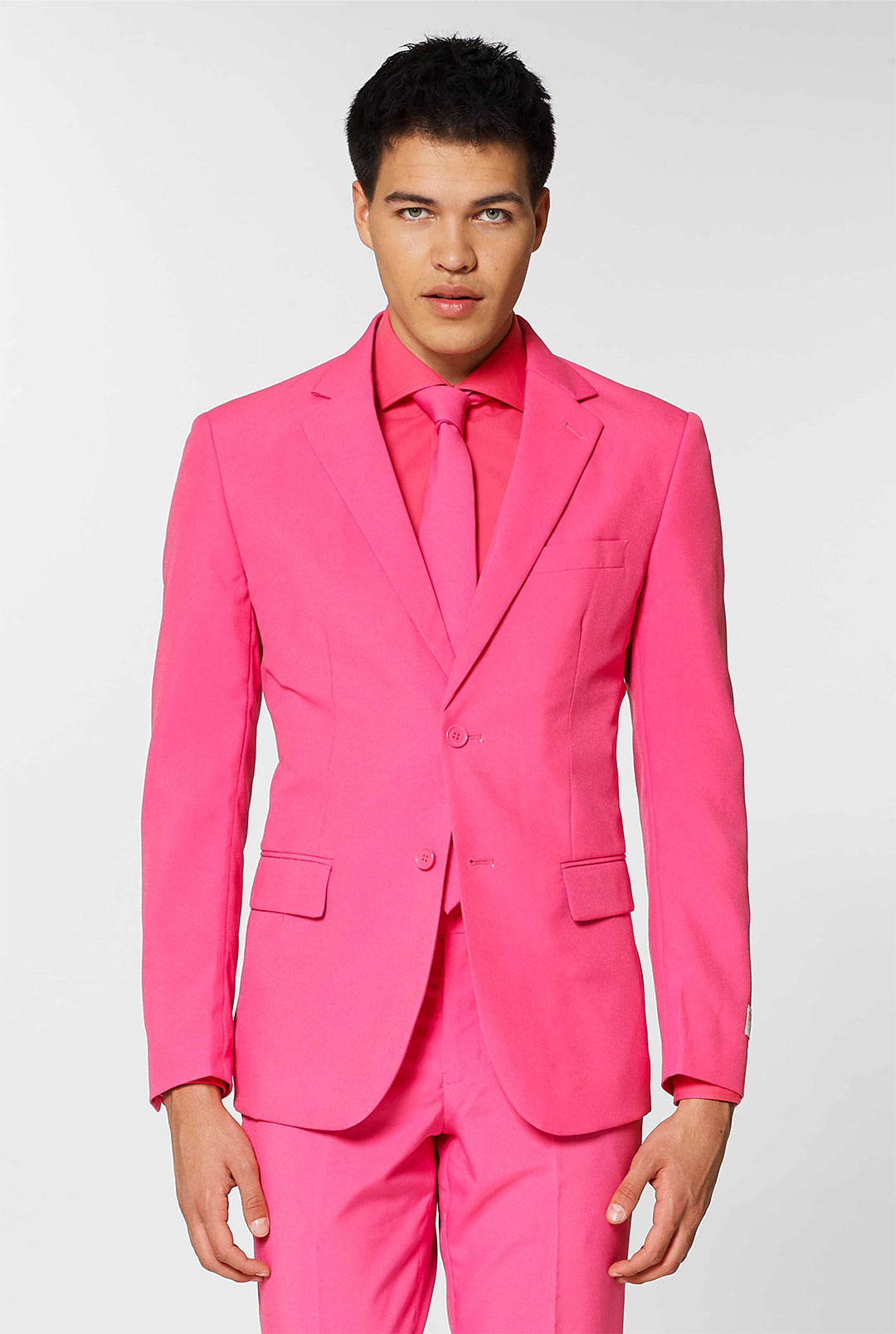 All Pink Suit with Blue Shirt