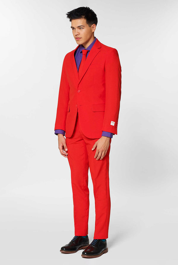 red dress suit men's Classy Red Designer Bespoke Men's Prom Suits with Notched Lapel