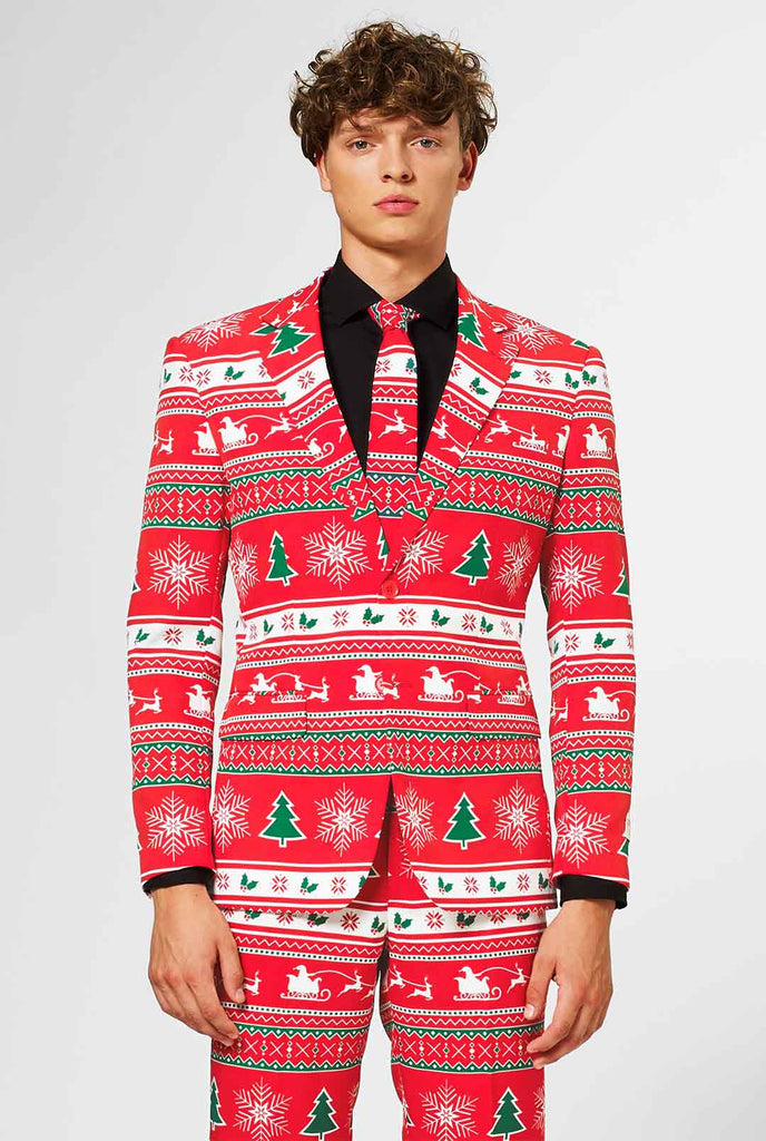 OppoSuits Men's Christmas Sweater - Jolly Crew - Red - Size: M
