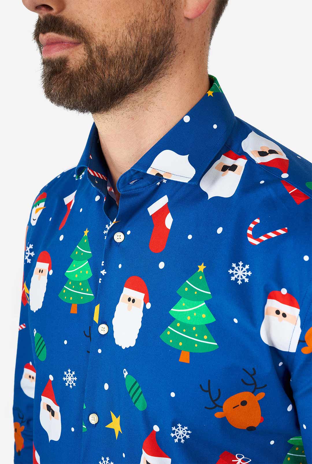 mens christmas dress shirts button down OppoSuits Men's Festivity Blue Long sleeve Shirt, Medium, Cotton NA-09.03.26AM out rock the Mens Gowns by Edith Head Size:US 8/UK 10/EU 38