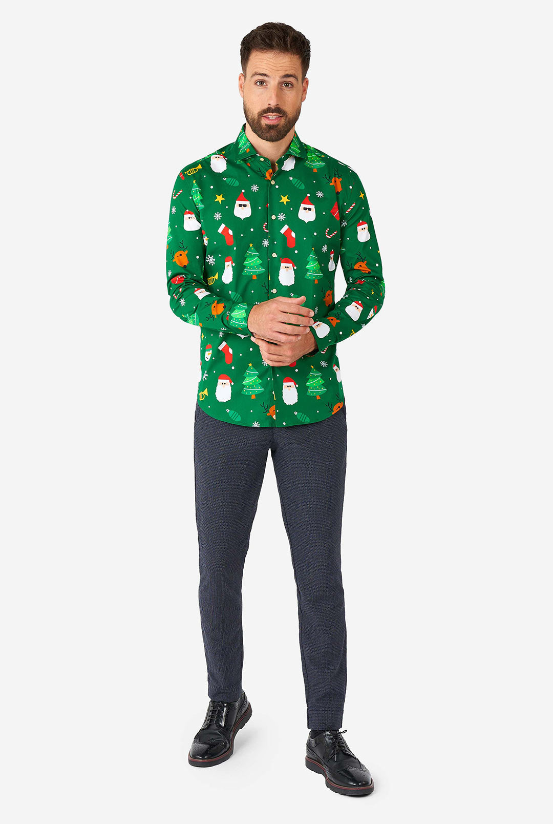 green christmas dress shirt OppoSuits Men's Festivity Long Sleeve Shirt, Large, Cotton SID-JMD12019 turning Christmas style Chinoiserie Chic: Flowers and TROUSER WAIST SIZE:46 INCH WAIST | REGULAR LENGTH