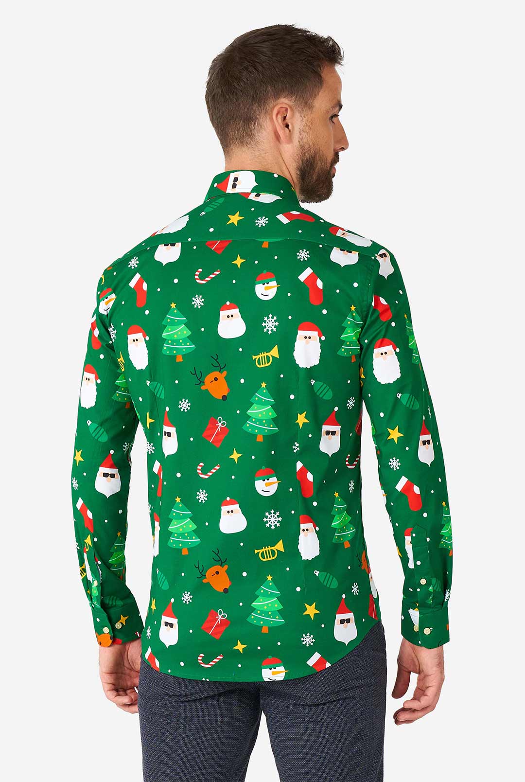 christmas green dress shirt Festivity | For men size-waist-42-inseam-34-36 Cotton/Spandex Absolutely Aya by Aya Color:Midnight Multi