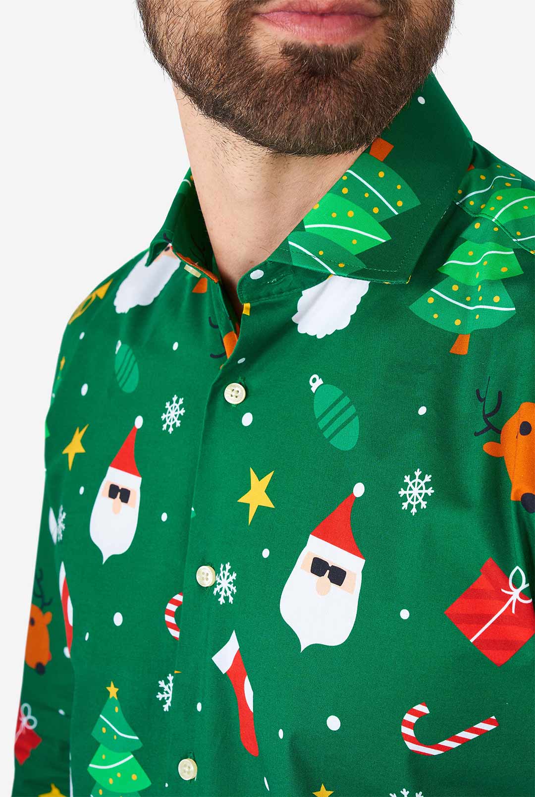 mens christmas dress shirts button down OppoSuits Men's Festivity Green Long Sleeve Shirt, Large, Cotton NA-09.03.26AM out rock the Mens Gowns by Edith Head Size:US 8/UK 10/EU 38
