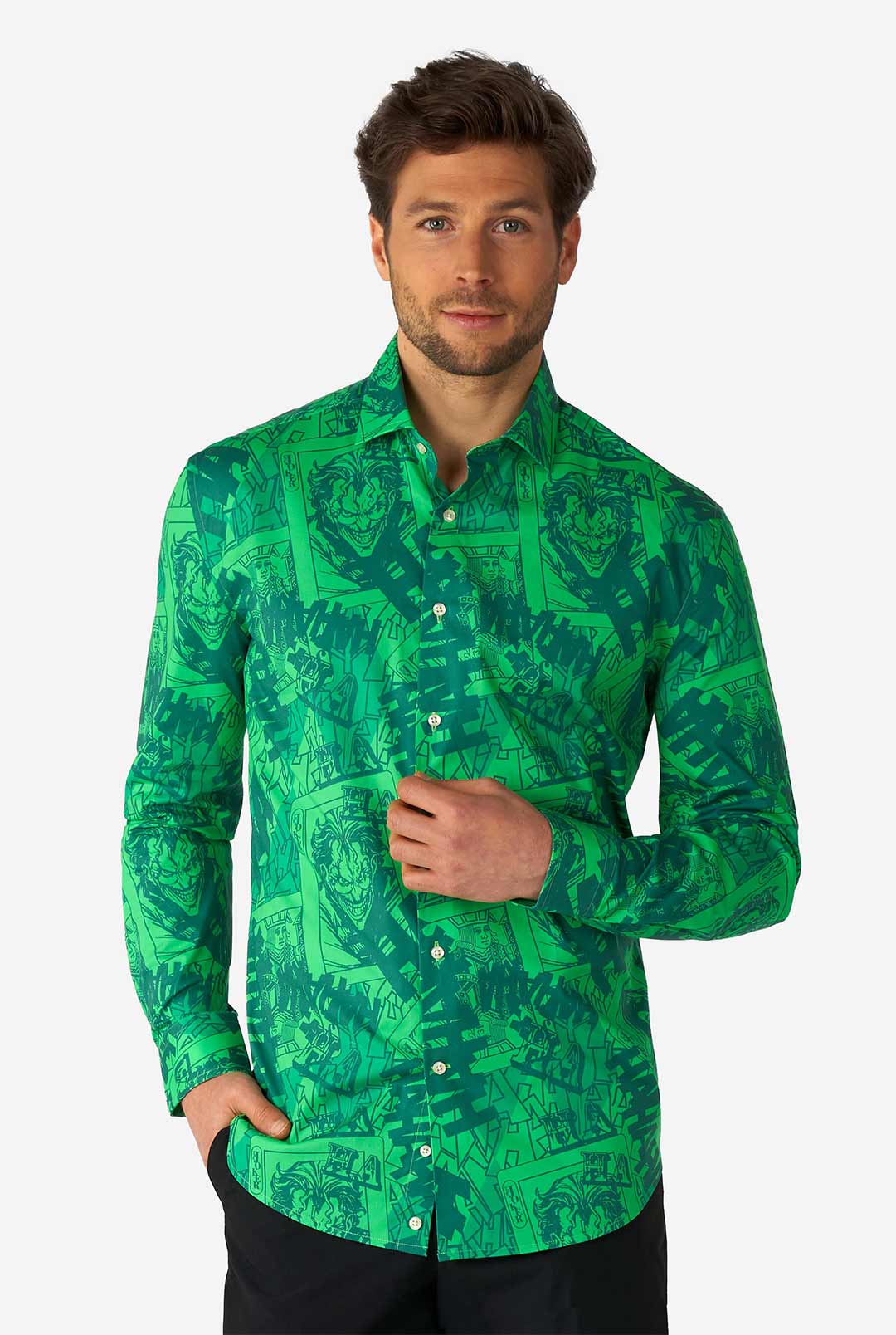 OppoSuits Men's The Joker Long Sleeve Shirt, Green, XL, Cotton