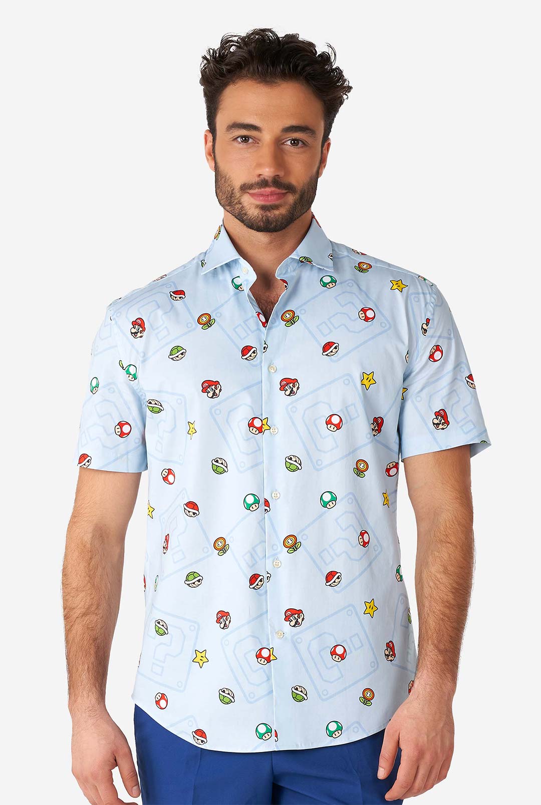 mario dress shirt OppoSuits Men's Short-Sleeve Super Mario Icons Graphic Shirt - Blue