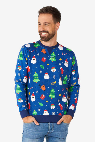 SSLR Men's Ugly Christmas Sweatshirt - Snowman Print, Light Blue, Small, Long Sleeve Pullover
