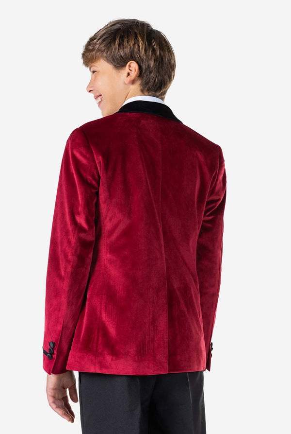 Teen wearing Burgundy red Christmas Dinner Jacket