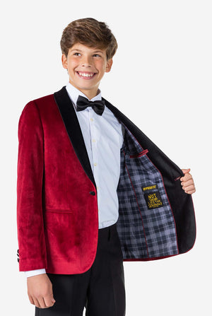 Teen wearing Burgundy red Christmas Dinner Jacket