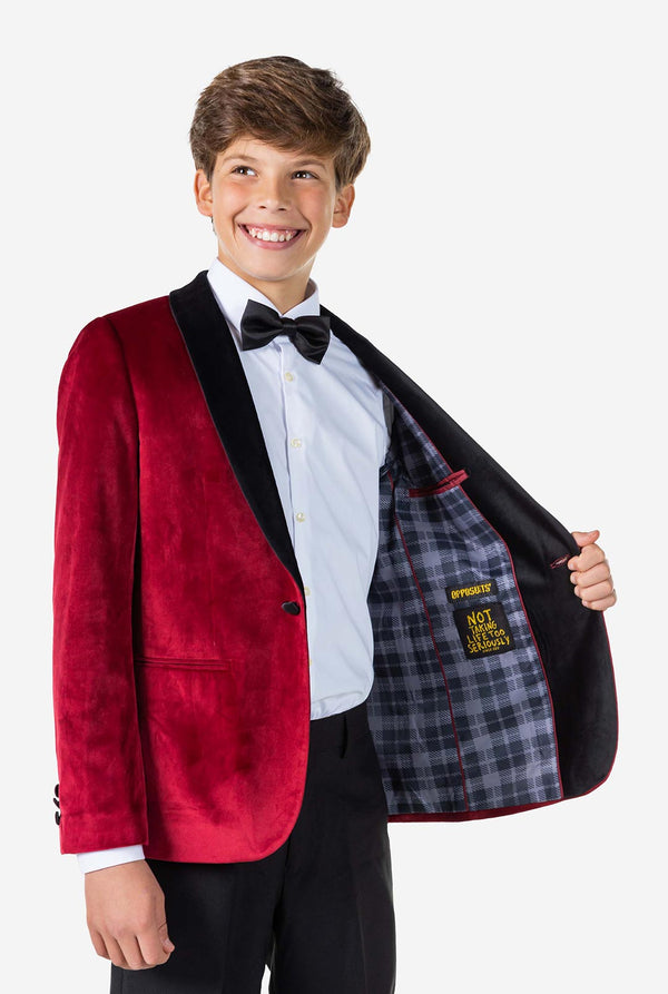 Teen wearing Burgundy red Christmas Dinner Jacket